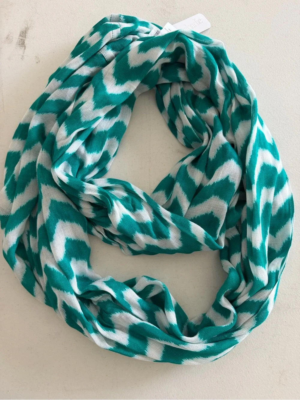 Charming Charlies Green and White Chevron Eternity Scarf